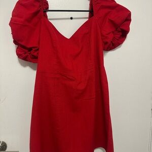 Elegant Red Puff Sleeve Dress
